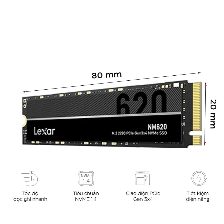 Ổ Cứng SSD LEXAR NM620 256GB – M.2 2280 PCIe Gen3 x4 (Đọc 3000MB/s – Ghi 1300MB/s) – (LNM620X256G-RNNNG)
