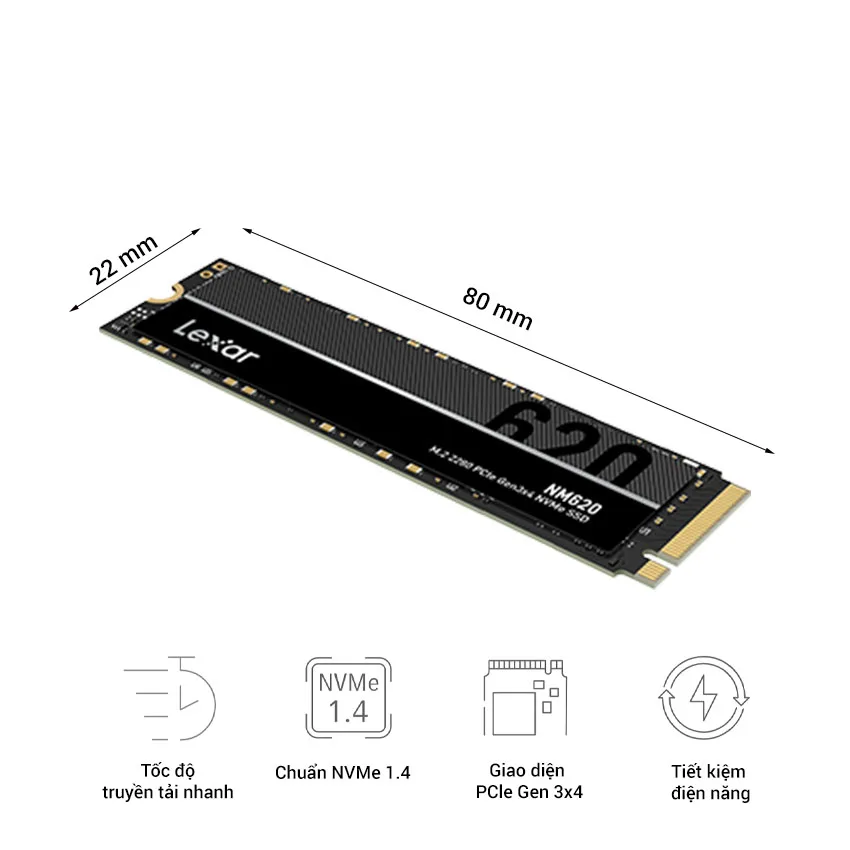 Ổ Cứng SSD LEXAR NM620 512GB – M.2 2280 PCIe Gen3 x4 (Đọc 3300MB/s – Ghi 2400MB/s) – (LNM620X512G-RNNNG)