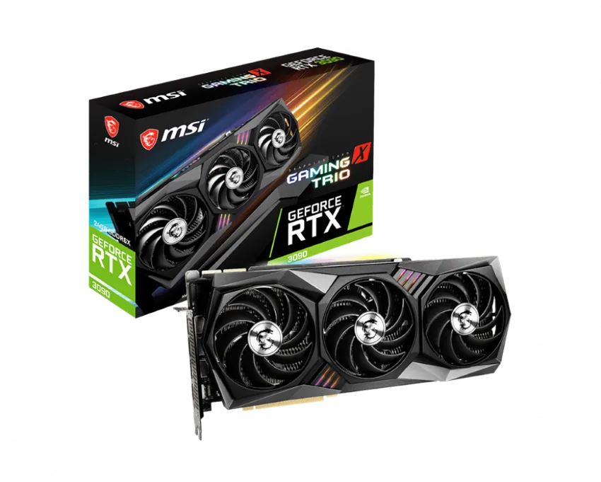 Card màn hình MSI RTX 3090 GAMING X TRIO 24G (24GB GDDR6X, 384-bit, HDMI +DP, 3×8-pin) – Cũ đẹp (Full box)