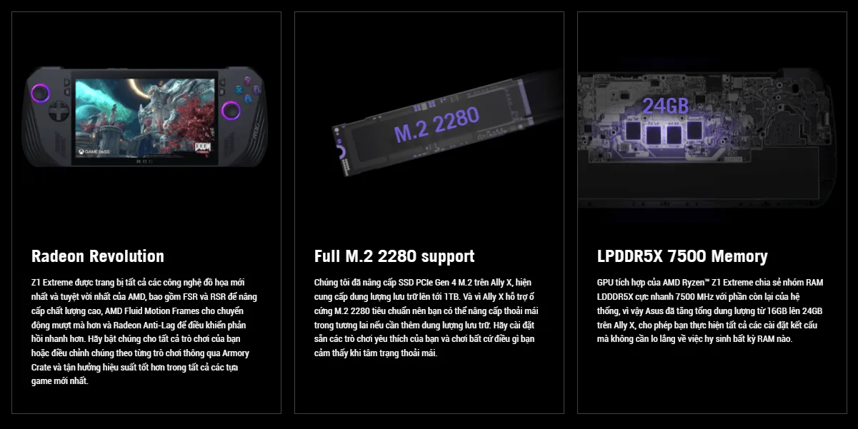 Máy chơi game cầm tay Asus ROG Ally X - 1TB AMD Ryzen Z1 Extreme 5